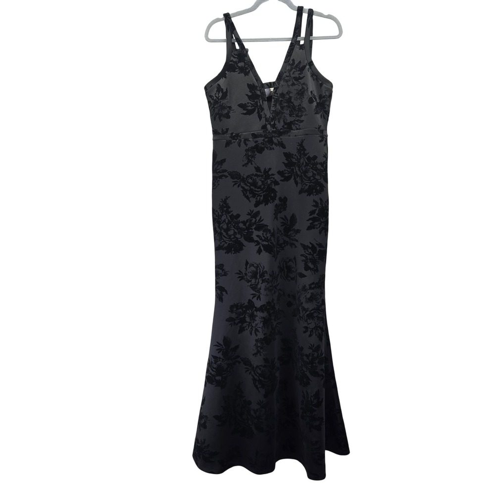 LOVE Fast LIVE Hard Black Velvet Floral Print Mermaid Gown Maxi‎ Dress Large